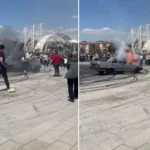Panik anları kamerada! Drift atarken bir anda alev aldı